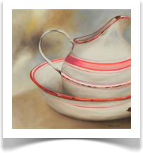 Red stripe bowl and pitcher